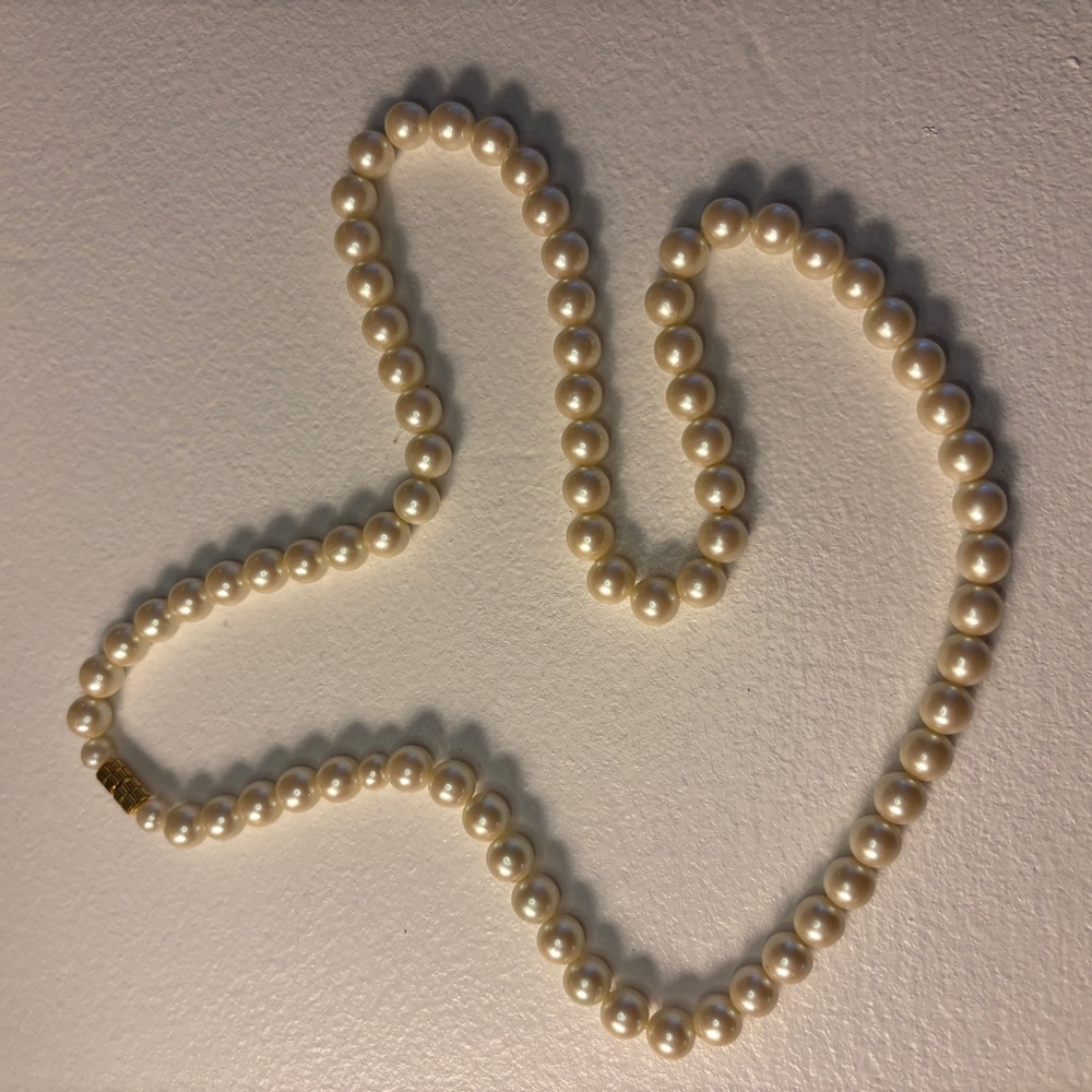 Pearl Look Necklace, 24" Long, Gold Tone Barrel Clasp